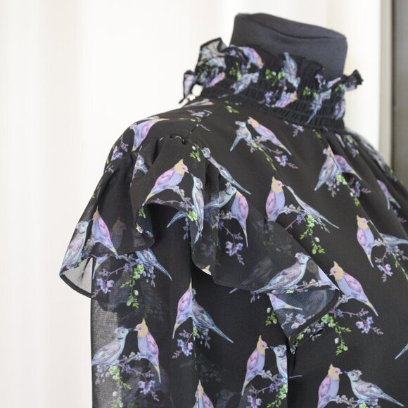 Ted Baker Zabrina Lovebirds Ruffle Blouse Sz S - Picture 9 of 11